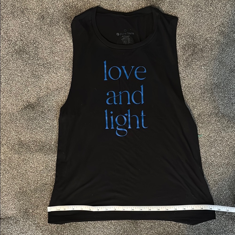 Pure Barre Black Tank Top with Blue Text